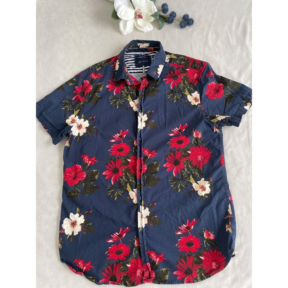 Denim & Flower Ricky Singh Hawaiian Floral Button-Up Short Sleeve Sz M Wear Art